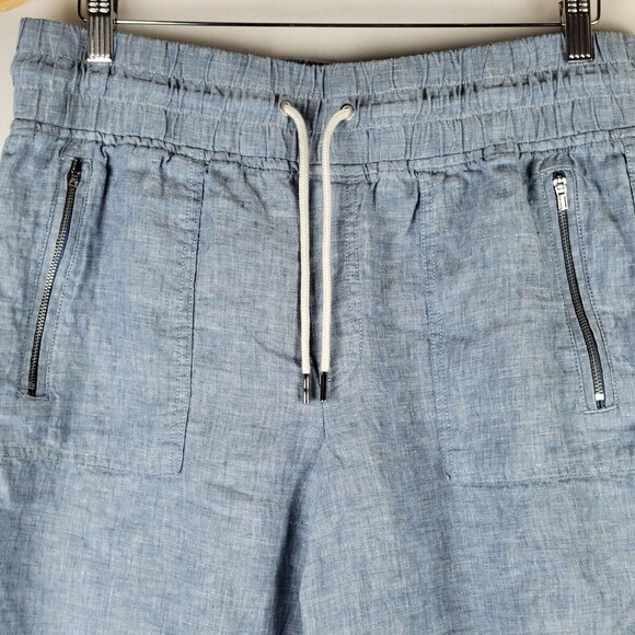 Athleta Cabo Linen Jogger Size 12 Chambray Blue 100% Linen Zip Pockets Mid Rise - Picture 2 of 9
